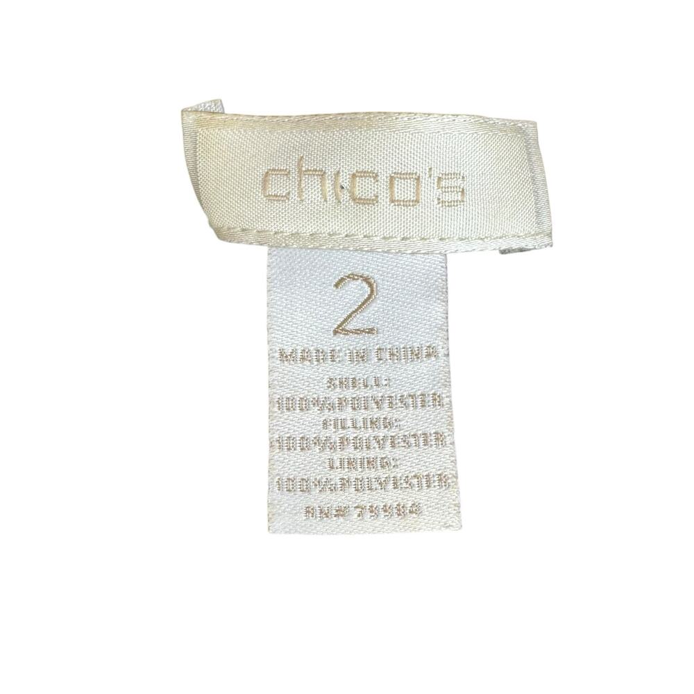 Chico's Sz 2 Pink Watercolor Lightweight Quilted Collarless Open Layering Jacket - Picture 10 of 12